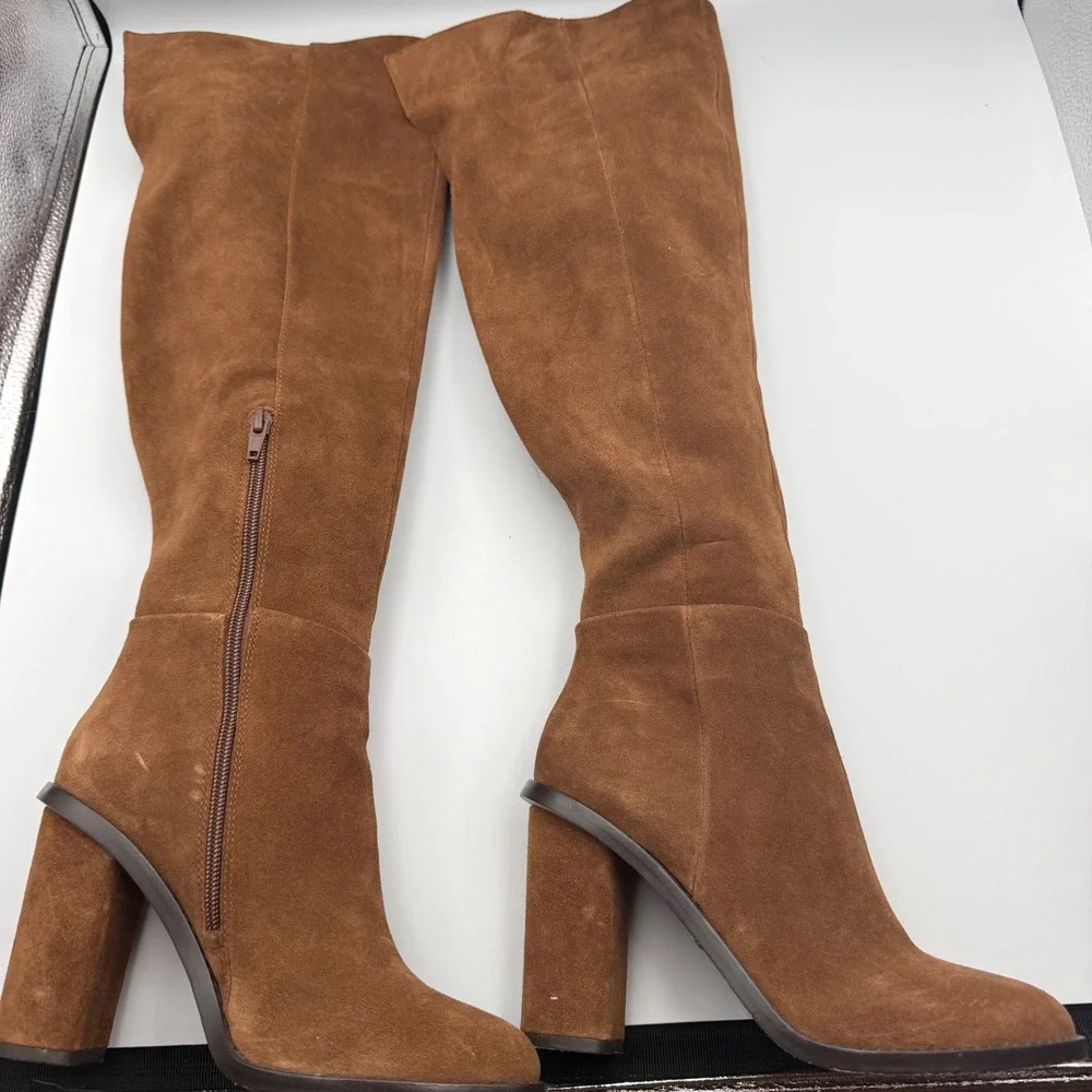 Gianni Bini Brown Suede Over The Knee Block Heel Boots Size 7M
